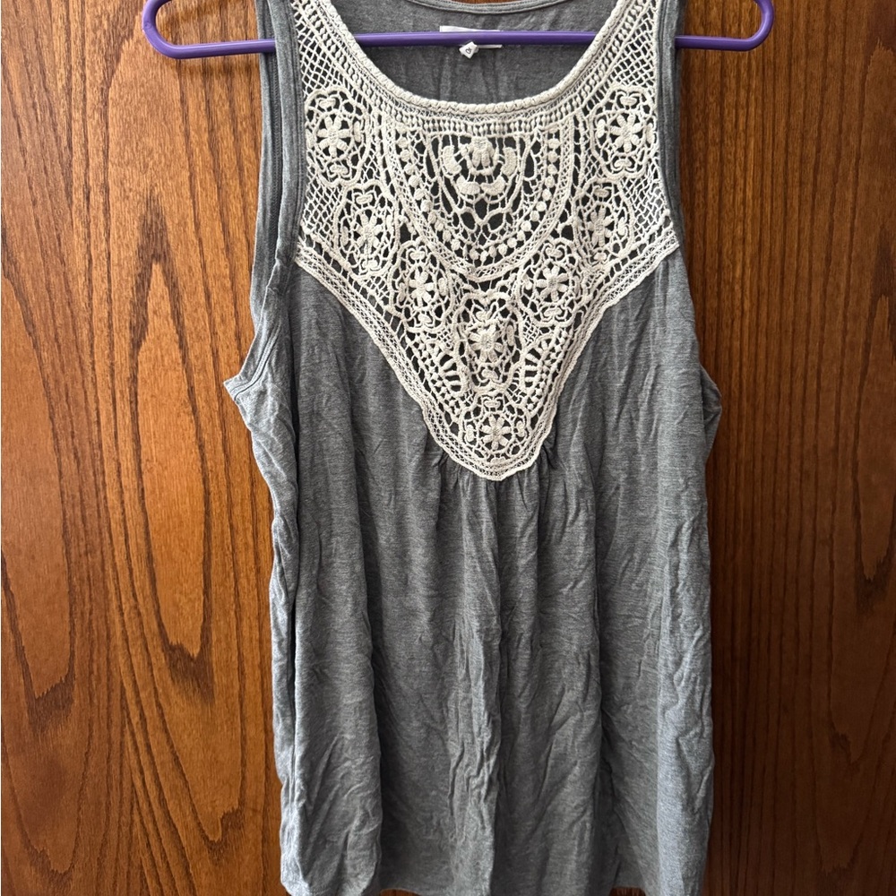 Gray Lace Detail Women's Top
